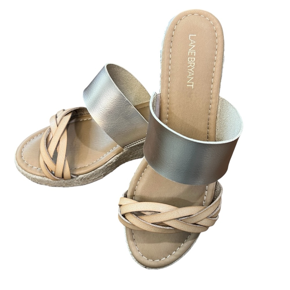 Lane Bryant Tan and Gold Espadrille Wedge Sandals